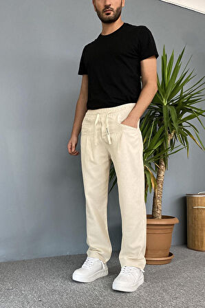 Yazlık Salaş Ekru Keten Pantolon