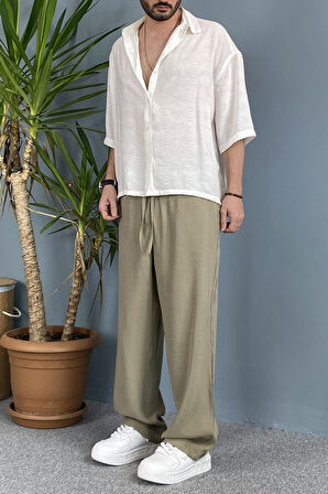 Modal Kumaş Bağcıklı Baggy Pantolon Haki