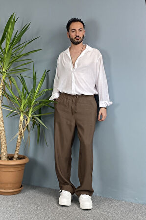 Modal Kumaş Bağcıklı Baggy Pantolon Haki