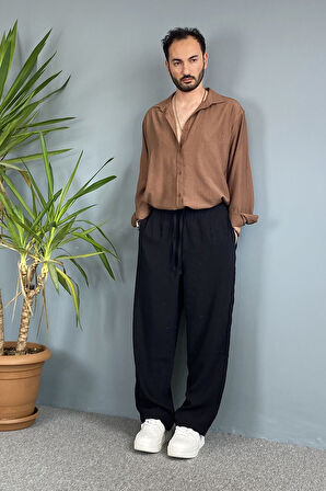 Modal Kumaş Bağcıklı Baggy Pantolon 