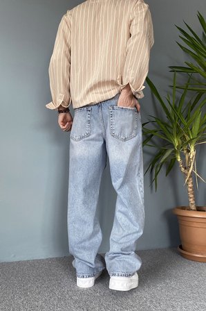 İp Kemerli Rahat Kesim Baggy Kot Pantolon Açık Mavi