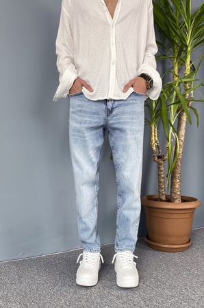 Mavi Taşlanmış Jean - Kot Pantolon