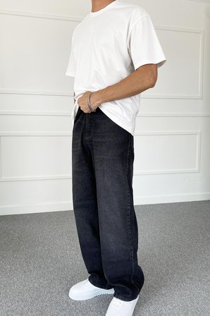 Siyah Taşlanmış Baggy Kot Pantolon