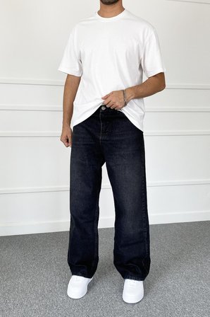 Siyah Taşlanmış Baggy Kot Pantolon