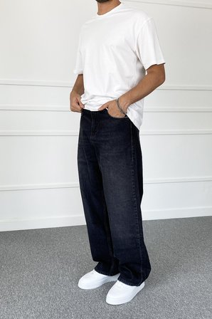 Siyah Taşlanmış Baggy Kot Pantolon