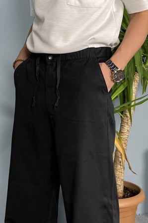 Bağcıklı Baggy Kalıp Siyah Jean - Kot Pantolon