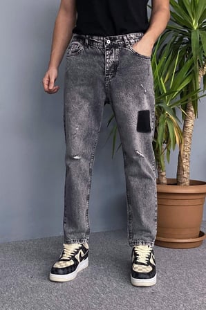 Yırtık Detaylı Antrasit Denim Jean - Kot Pantolon