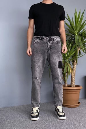 Yırtık Detaylı Antrasit Denim Jean - Kot Pantolon