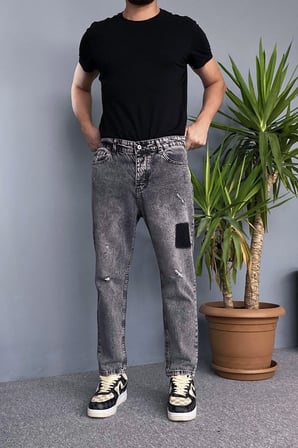 Yırtık Detaylı Antrasit Denim Jean - Kot Pantolon