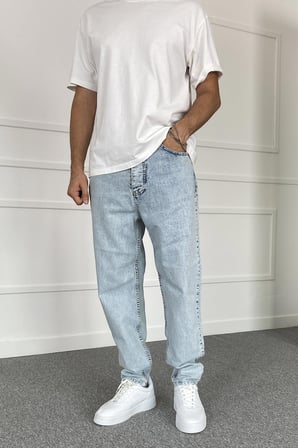 Buz Mavisi Dar Paça Boyfriend Jean - Kot Pantolon