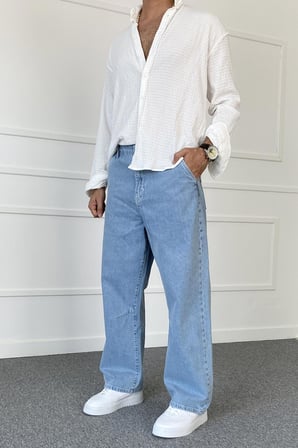 Mavi Baggy Kalıp Denim Yazlık İnce Kumaş Jean - Kot Pantolon