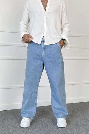 Mavi Baggy Kalıp Denim Yazlık İnce Kumaş Jean - Kot Pantolon