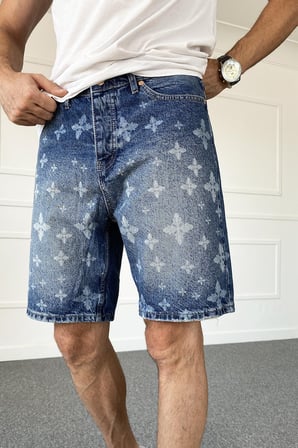 Desenli Denim Jean Şort Regular Kalıp