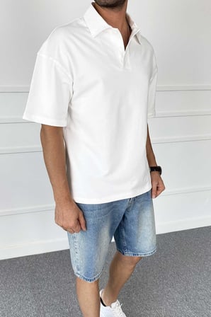 Polo Yaka Ekru Tişört