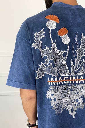 Bisiklet Yaka Imaginary Yıkamalı Oversize Tişört | STK2014-Tişört