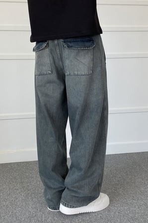 Baggy Kalıp Eskitme Antrasit Yıkamalı Denim Jean Kot Pantolon | STK2016-Jean