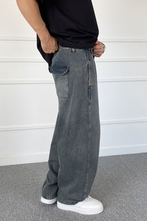Baggy Kalıp Eskitme Antrasit Yıkamalı Denim Jean Kot Pantolon | STK2016-Jean