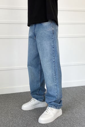 C Nakışlı Mavi Baggy Kalıp Denim Jean Kot Pantolon | STK2062-Jean
