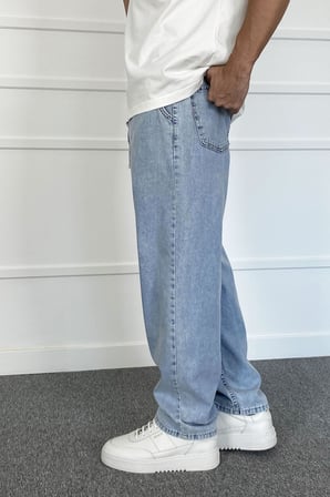 Beli Lastikli Bağcıklı Baggy Kalıp Jean