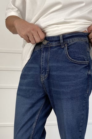 Lacivert Likralı Kot Pantolon Regular Kalıp