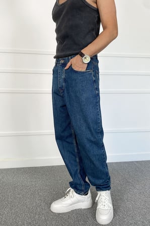 Lacivert Baggy Fit Jean Kot Pantolon