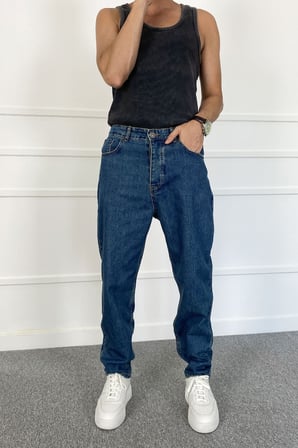 Lacivert Baggy Fit Jean Kot Pantolon