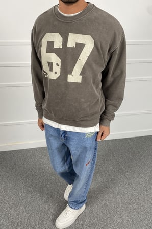 67 Baskılı Boxy Fit Sweatshirt