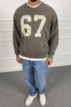 67 Baskılı Boxy Fit Sweatshirt