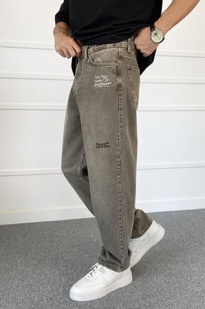 Eskitme Nakışlı Yıkamalı Regular Kalıp Denim Jean Kot Pantolon