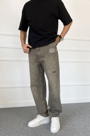 Eskitme Nakışlı Yıkamalı Regular Kalıp Denim Jean Kot Pantolon