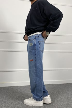 Eskitme Nakışlı Yıkamalı Regular Kalıp Denim Jean Kot Pantolon