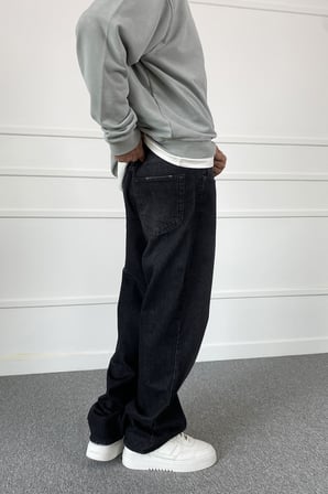 Taşlanmış Siyah Baggy Jean