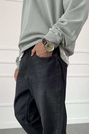 Taşlanmış Siyah Baggy Jean