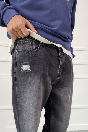 Antrasit Taşlanmış Yırtık Detaylı Jean - Kot Pantolon