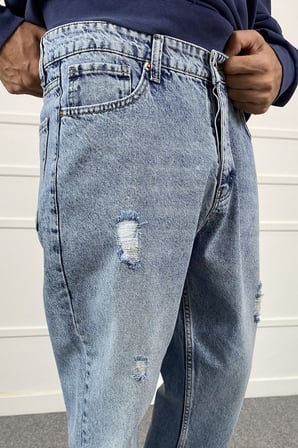 Yırtıklı Mavi Denim Jean - Kot Pantolon
