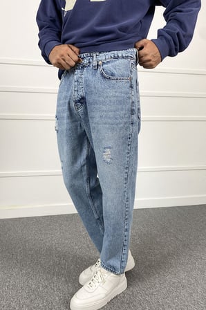 Yırtıklı Mavi Denim Jean - Kot Pantolon