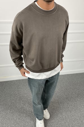 Boxy Fit Nakışlı Yıkamalı Yumuşak Dokulu Sweatshirt | STK2105-Sweatshirt