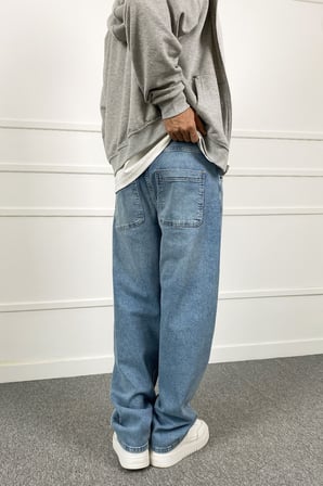 Düğme Tasarım Yıkamalı Baggy Denim Jean | STK2106-Jean