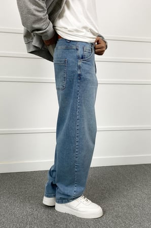 Düğme Tasarım Yıkamalı Baggy Denim Jean | STK2106-Jean