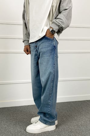 Düğme Tasarım Yıkamalı Baggy Denim Jean | STK2106-Jean