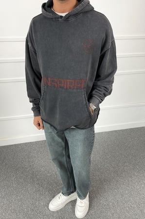 Paraşüt Kesim Kapüşonlu Antrasit Sweatshirt | STK2109-Sweatshirt