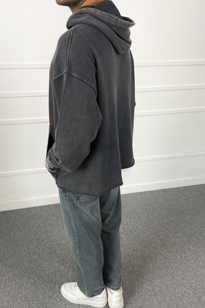 Paraşüt Kesim Kapüşonlu Antrasit Sweatshirt | STK2109-Sweatshirt