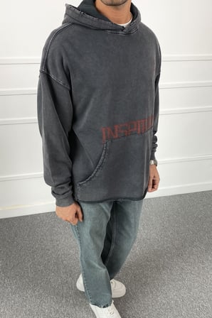 Paraşüt Kesim Kapüşonlu Antrasit Sweatshirt | STK2109-Sweatshirt
