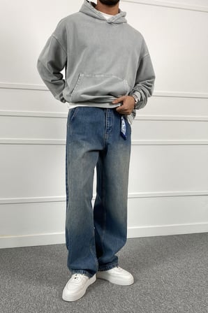 Şerit Detaylı Mavi Baggy Jean | STK2114-Jean