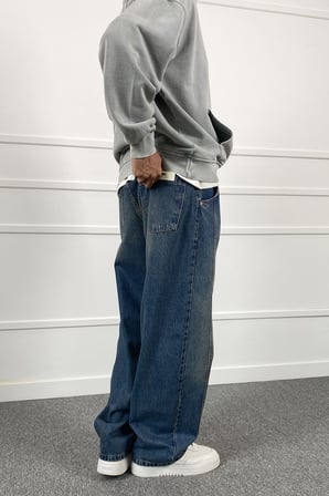Şerit Detaylı Mavi Baggy Jean | STK2114-Jean