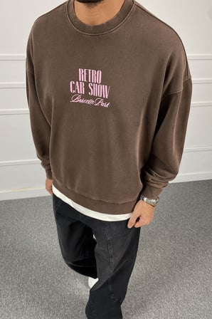 Boxy Fit Baskılı Overisize Sweatshirt | STK2116-Sweatshirt