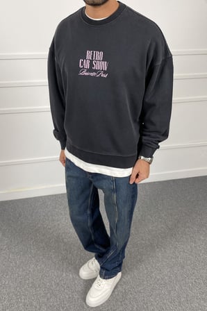 Boxy Fit Baskılı Overisize Sweatshirt | STK2116-Sweatshirt