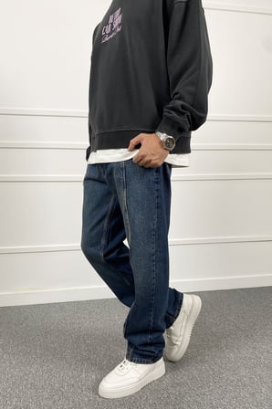 Şerit Detaylı Mavi Regular Fit Jean | STK2117-Jean