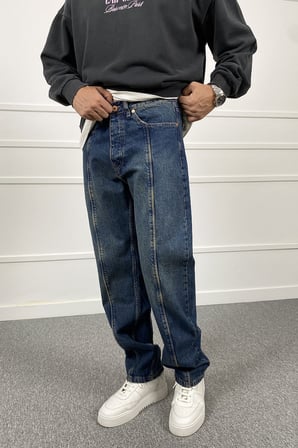 Şerit Detaylı Mavi Regular Fit Jean | STK2117-Jean