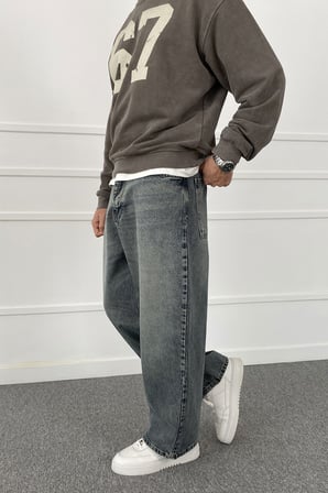 Eskitme Yıkamalı Süper Baggy Bol Kalıp Jean | STK2122-Jean